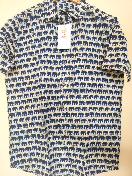 Blue Elephant Print Shirt